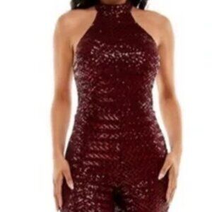 Burgundy Sequin Halter Jumpsuit